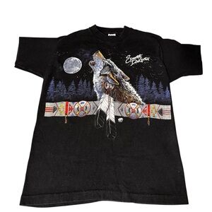 Vintage Image West Native American‎ South Dakota Shirt Medium Wolf Single Stitch